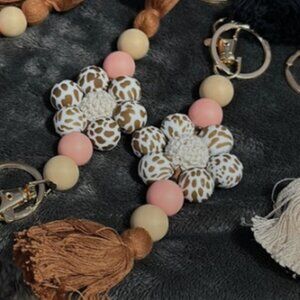 Colorful Tassel Keychain: Brown & Pink